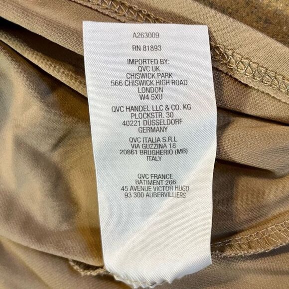 Susan Graver Tan Asymmetrical Liquid Knit Quarter Sleeves Medium Tunic Blouse - Picture 10 of 10